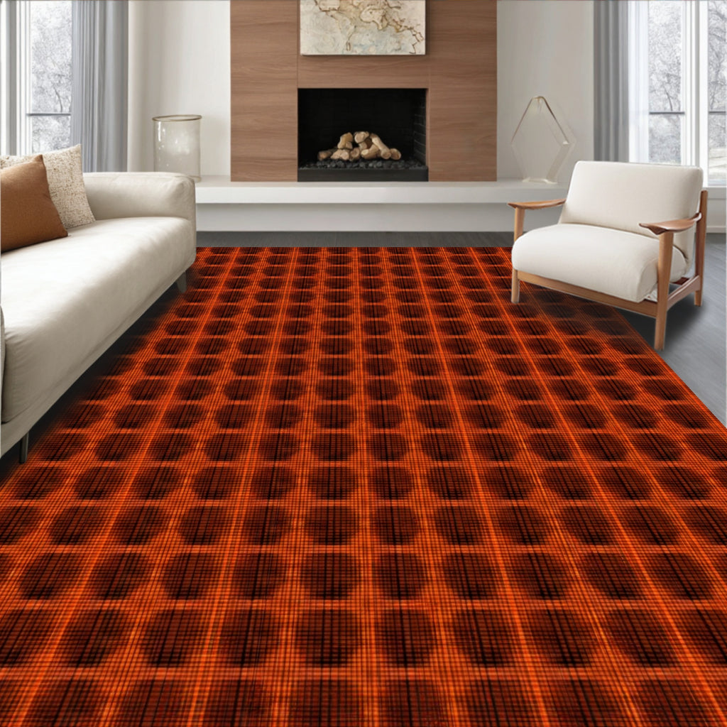 Vibrant Orange Geometric Grid Rug