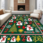 Joyful Snowman Christmas Trees Festive Rug