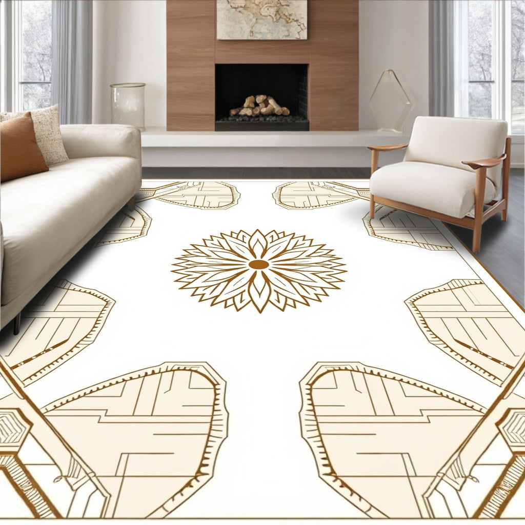 Art Deco Floral Geometric Medallion Brown Area Rug
