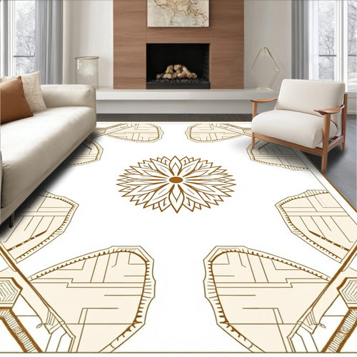 Art Deco Floral Geometric Medallion Brown Area Rug