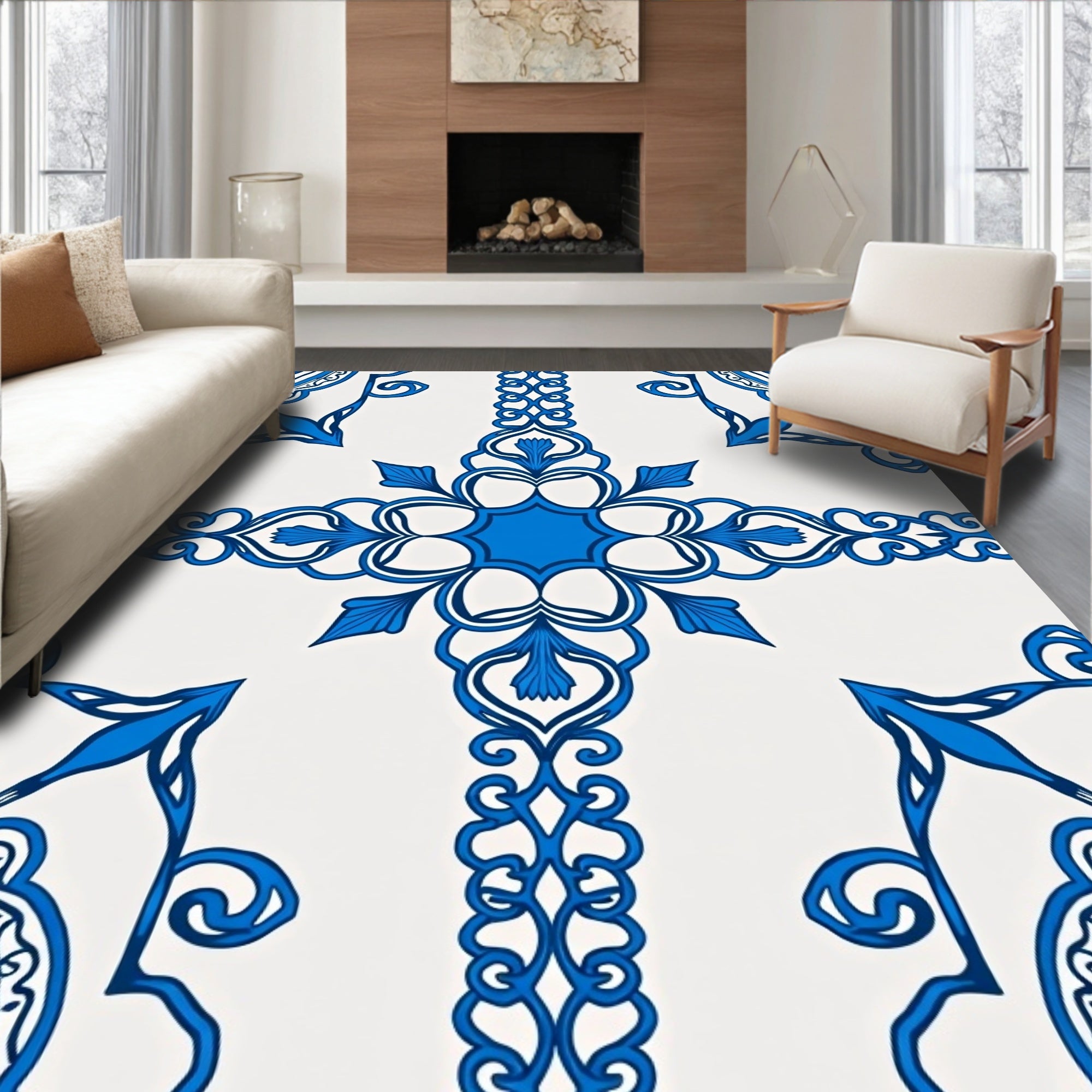 Royal Blue Intricate Filigree Mandala Rug