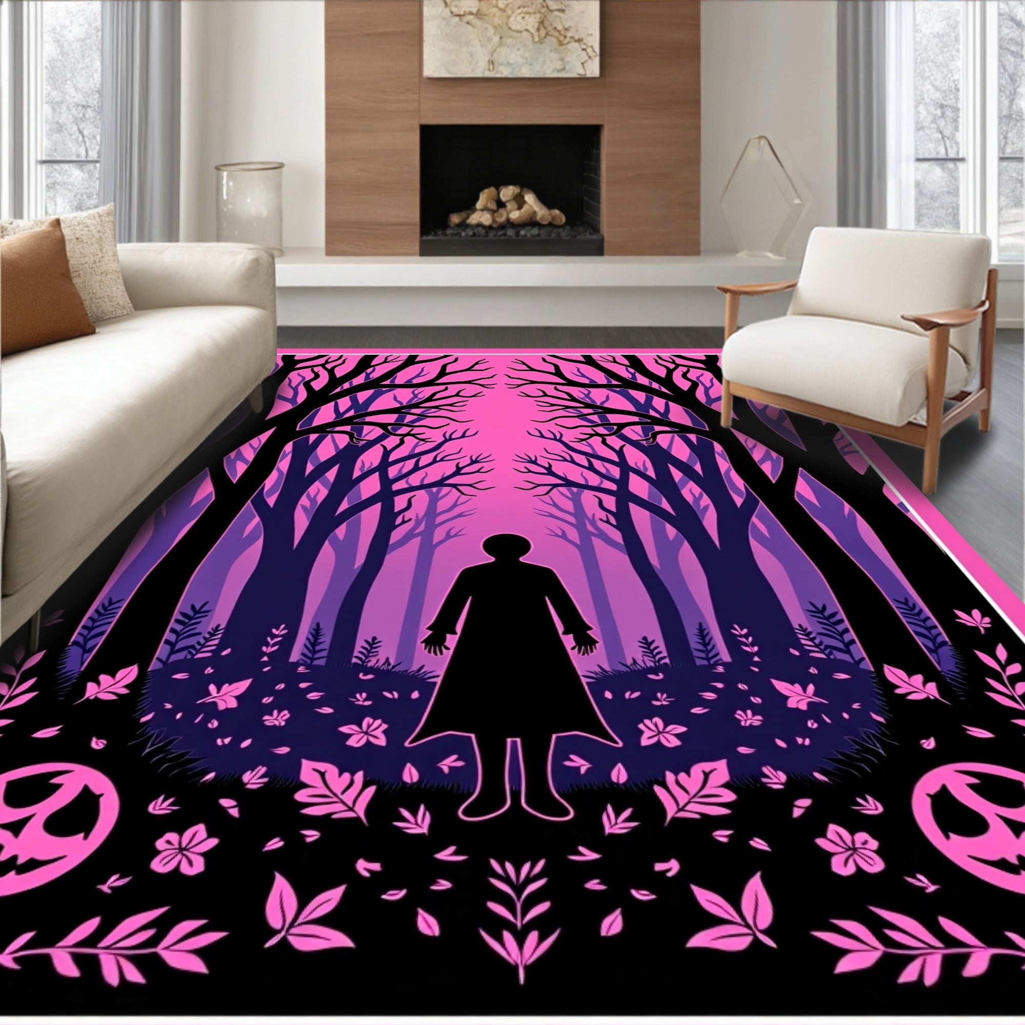 Eerie Pink Forest Silhouette Rug