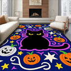 Black Cat Halloween Pumpkins Stars Rug