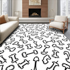 Black White Abstract Apple Core Shapes Rug
