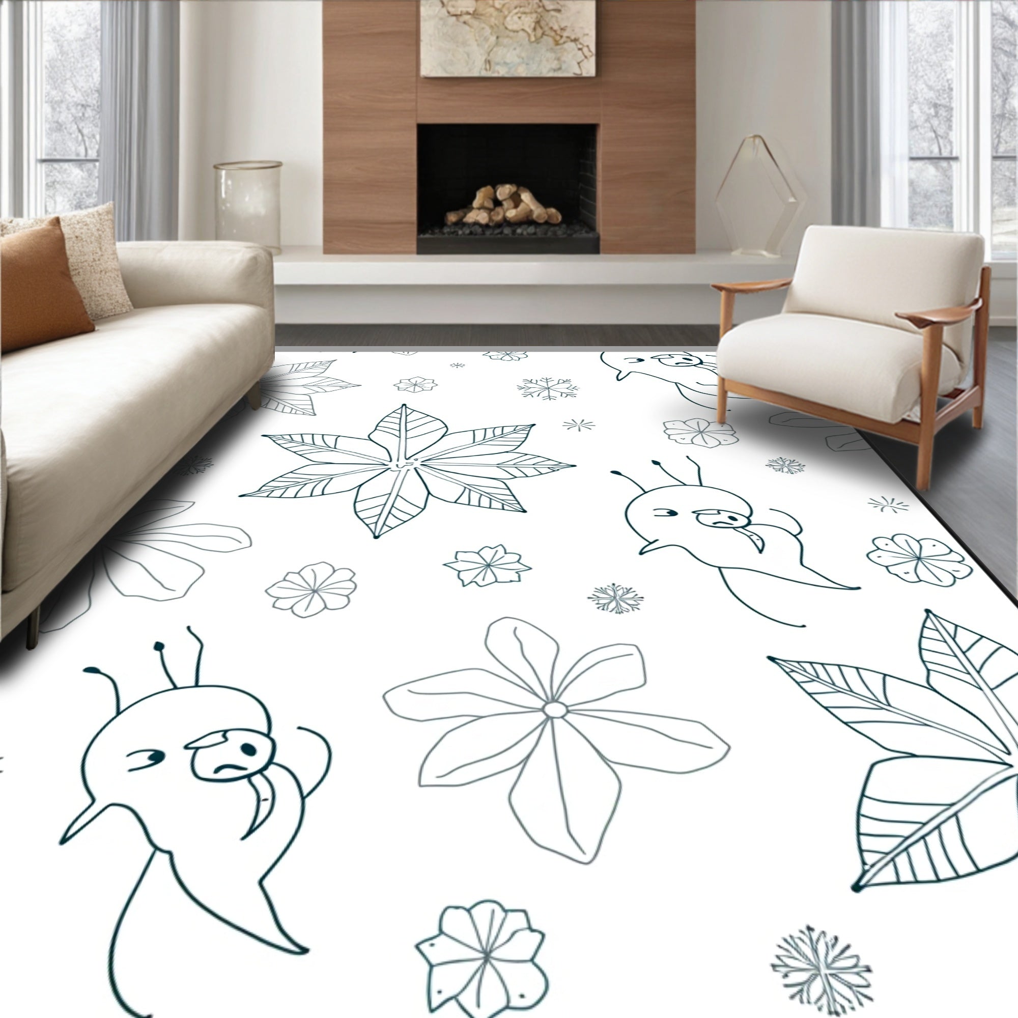 Whimsical Nature Creature Flower Blend Rug