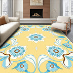 Yellow Floral Medallion with Blue Accents Rug