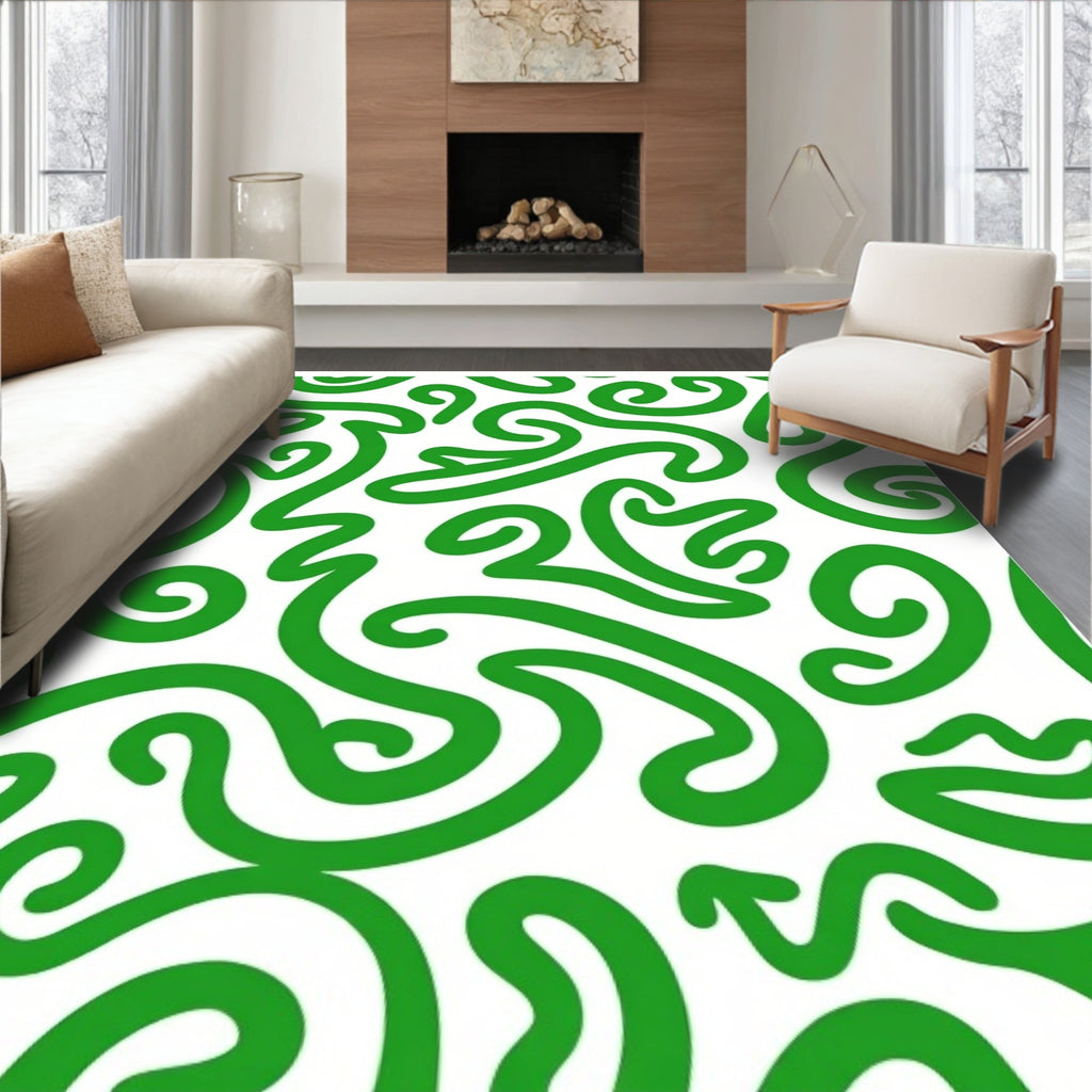 Bright Green Abstract Swirl Organic Rug