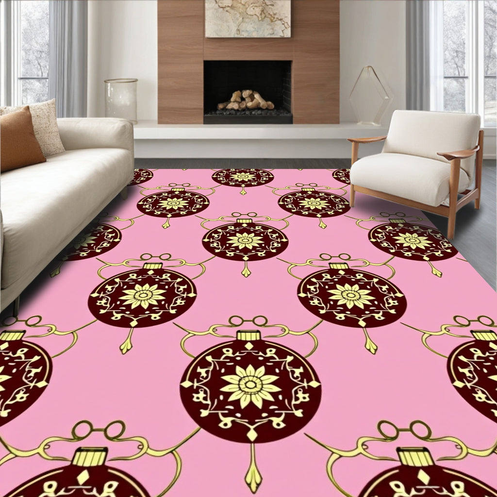 Burgundy Floral Ornament Gold Chain Rug