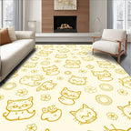 Golden Whimsical Cat Flower Collection Rug