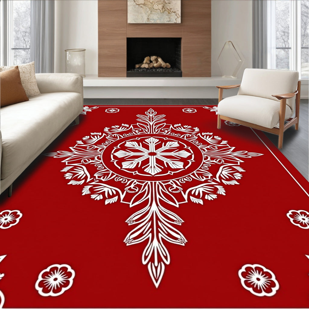 Crimson White Mandala Floral Layout Rug