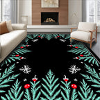 Festive Pine Sprig Red Berry Accents Rug