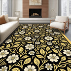 Cream and Gold Floral Vine Art Deco Rug