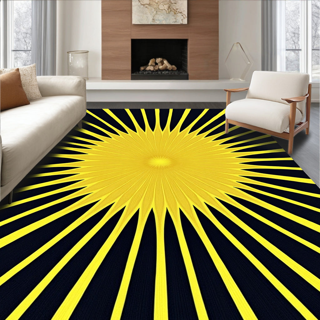 Radiant Yellow Sunburst Rays Rug