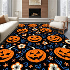 Orange Pumpkin Black Floral Splatter Rug
