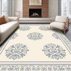Pale Gray Floral Medallion Border Rug