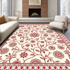 Vintage Crimson Floral Vine Scroll Rug