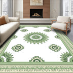 Pastel Green Ornate Bloom Border Rug