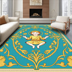 Golden Child Turquoise Floral Frame Rug