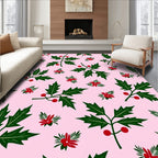 Pink Holly Berries Poinsettia Garland Rug