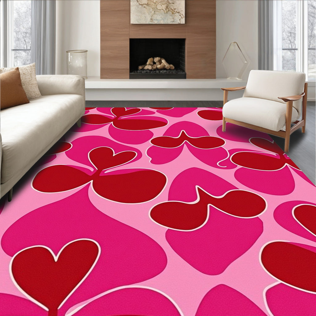 Vibrant Pink Hearts Floral Abstract Rug