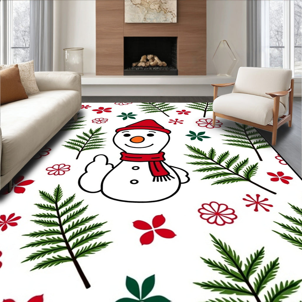 Christmas Snowman Red Green Ferns Rug
