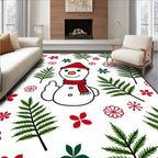Christmas Snowman Red Green Ferns Rug