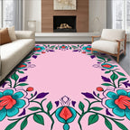 Teal Coral Blossom Vine Frame Rug