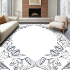 Abstract Gray Floral Medallion Frame Rug