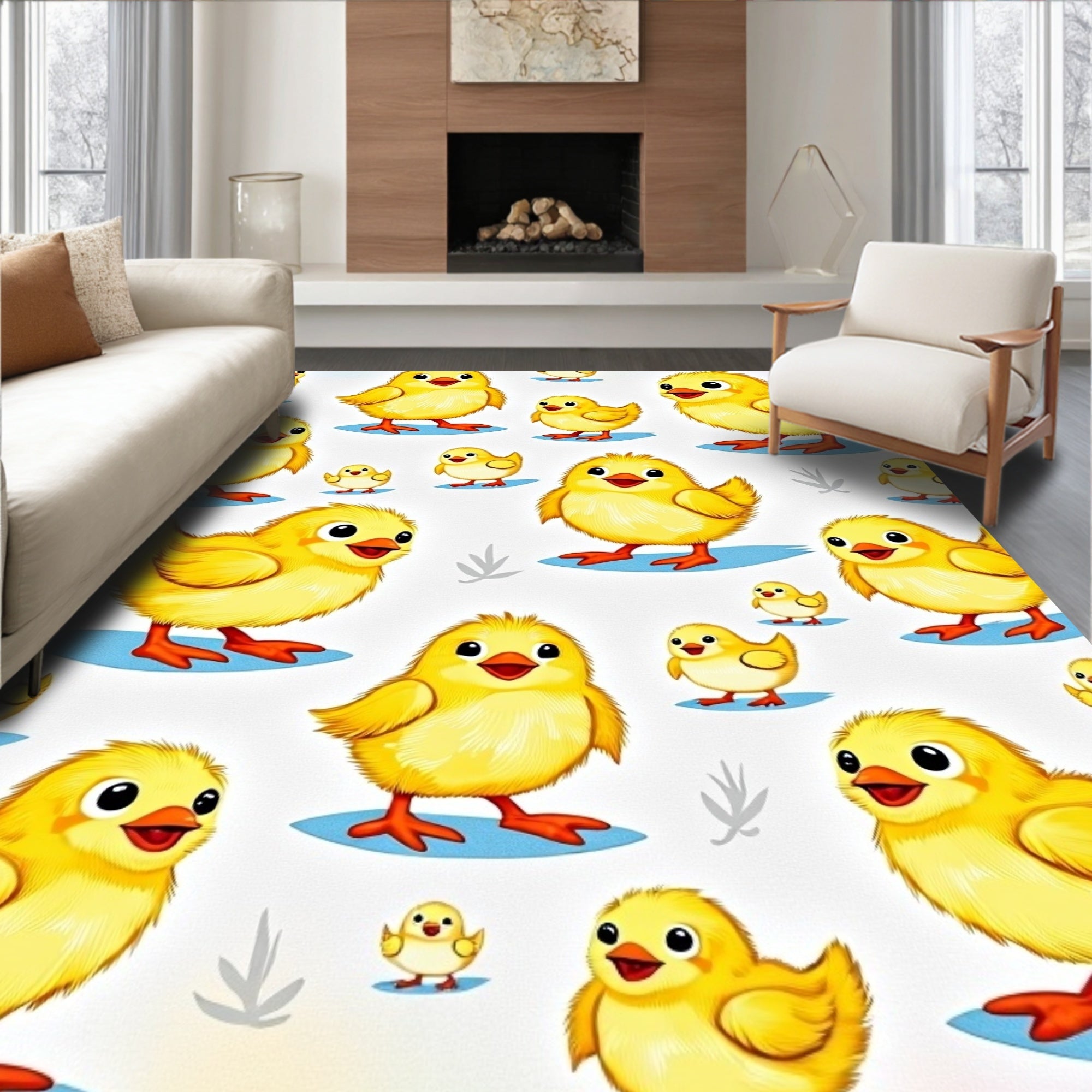 Playful Yellow Chickens Spring Collection Rug
