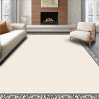Elegant Cream Black Border Floral Rug