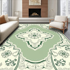 Sage Green Floral Medallion Border Rug