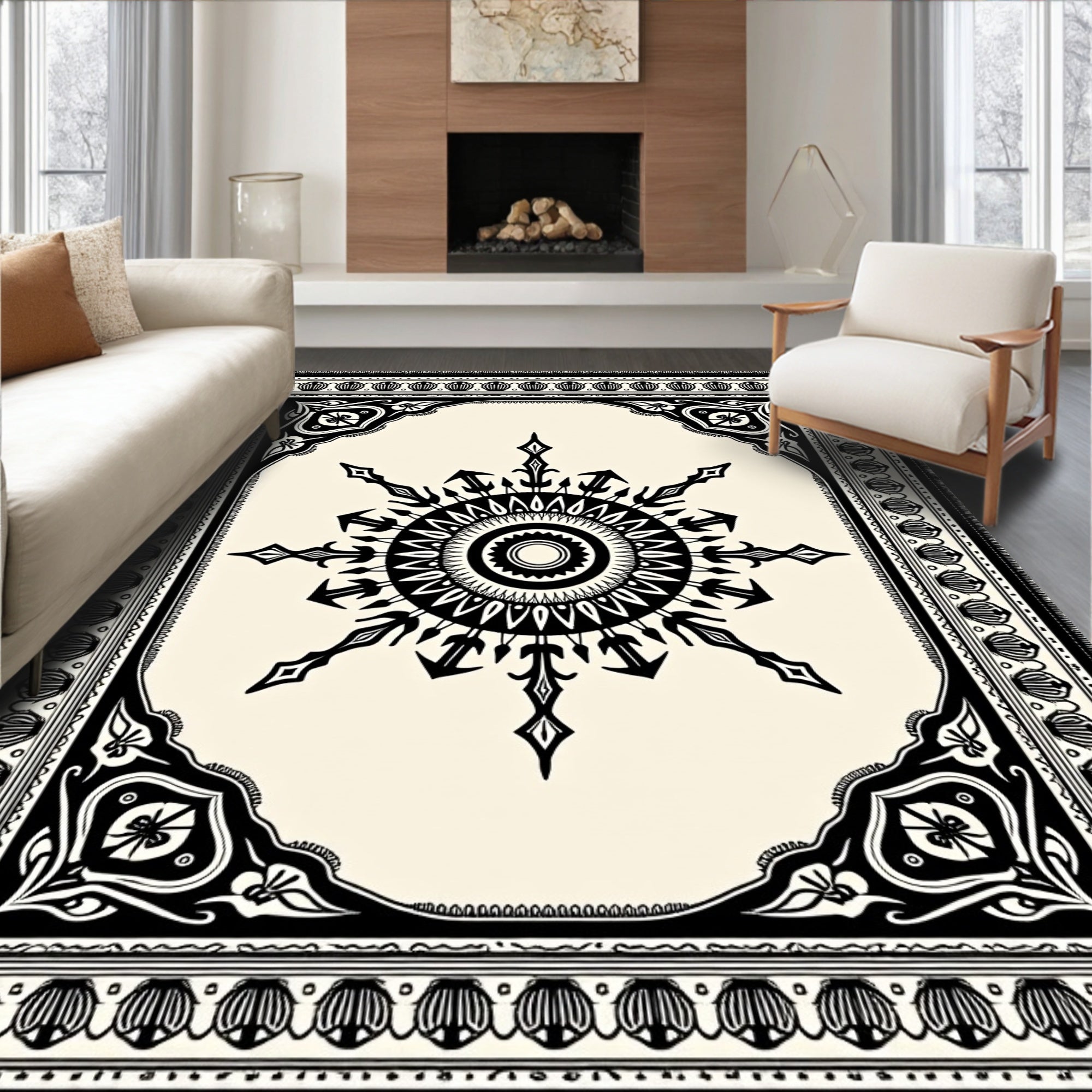 Black Tribal Sunburst Medallion Rug