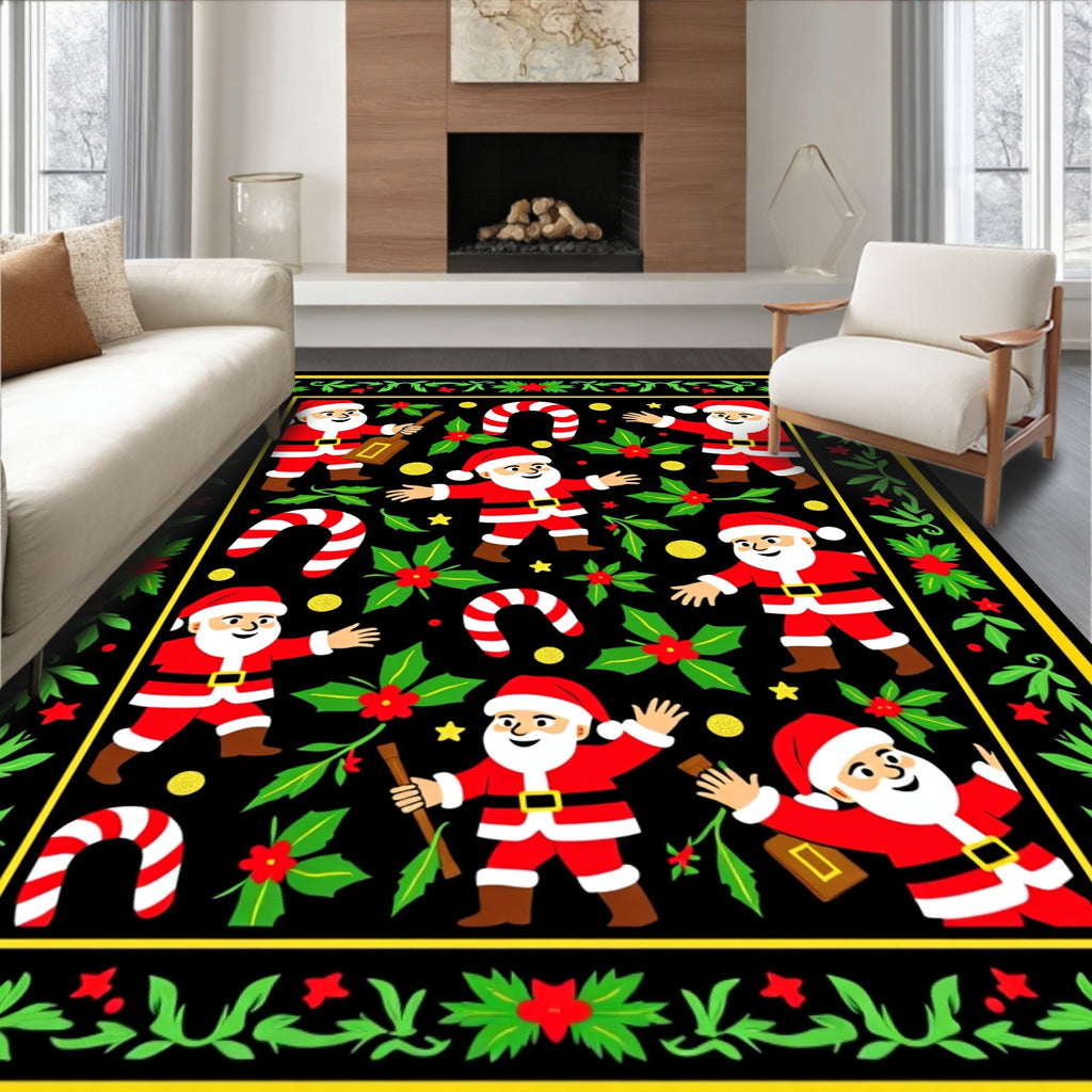 Merry Santa Claus Holly Candy Cane Collage Rug