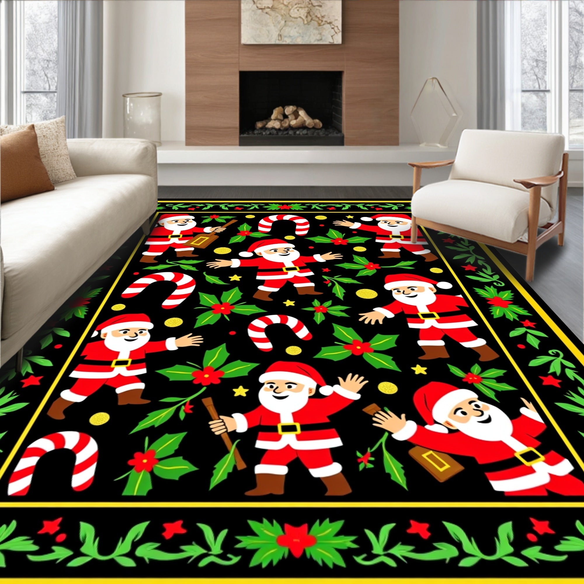 Merry Santa Claus Holly Candy Cane Collage Rug