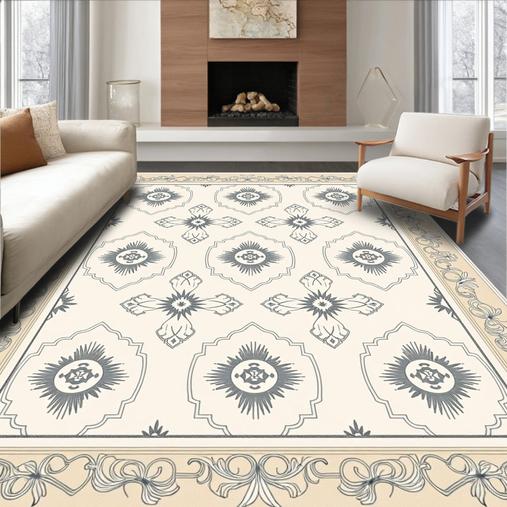 Classic Cream Gray Medallion Cross Rug