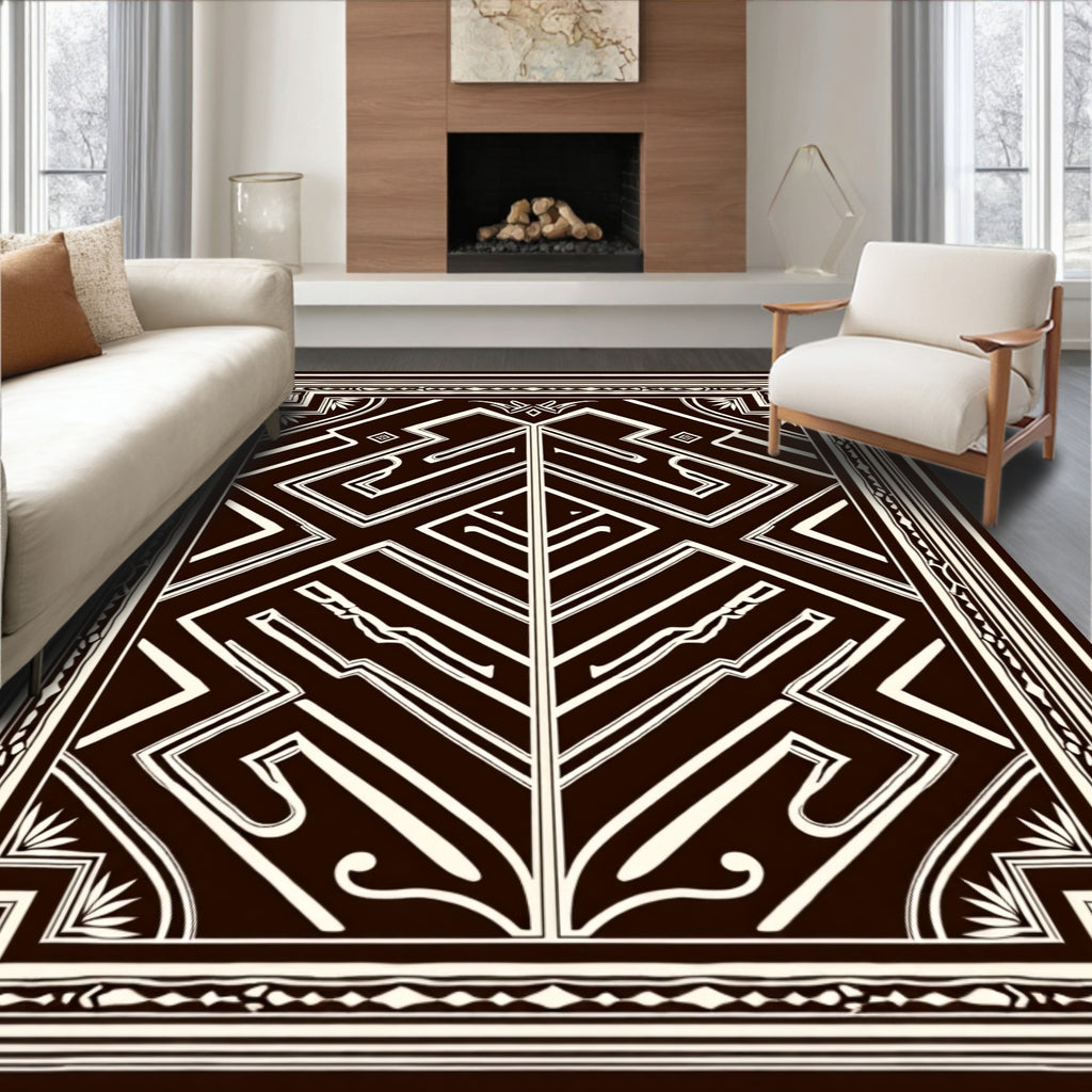 Dark Brown Geometric Art Deco Rug
