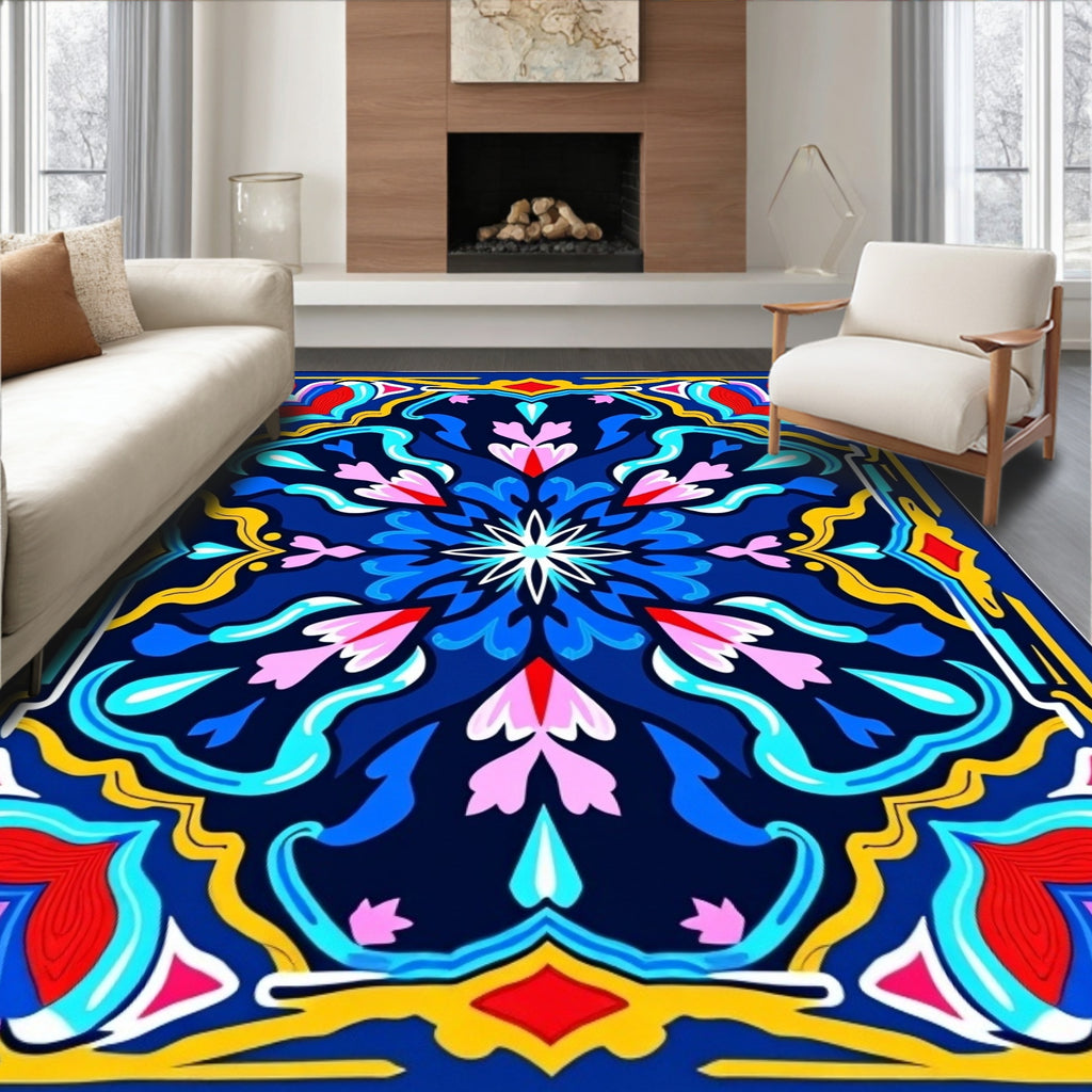 Bold Floral Medallion Cobalt Rug