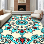 Bright Turquoise Red Floral Medallion Rug