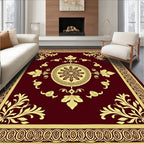Burgundy Gold Floral Medallion Accents Rug