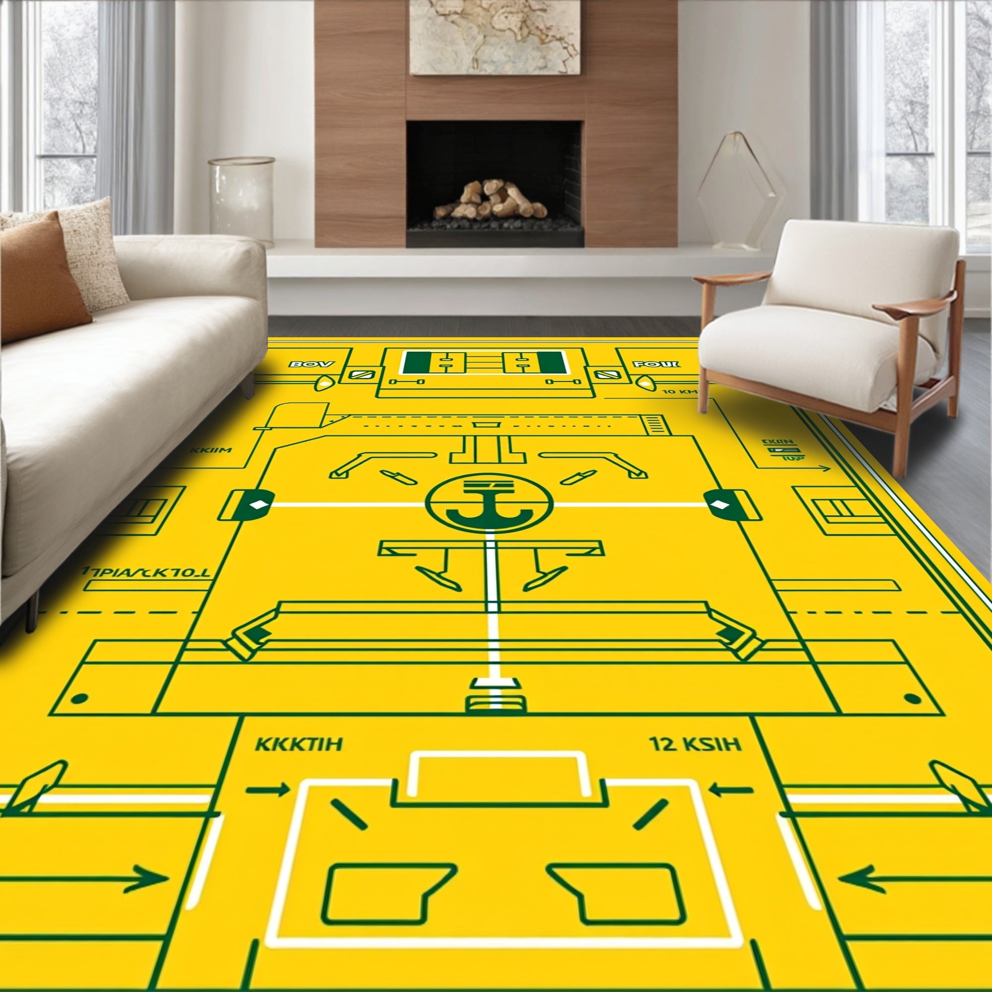 Bold Yellow and Green Nautical Chart Rug