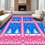 Bold Pink White Christmas Tree Snowflakes Rug