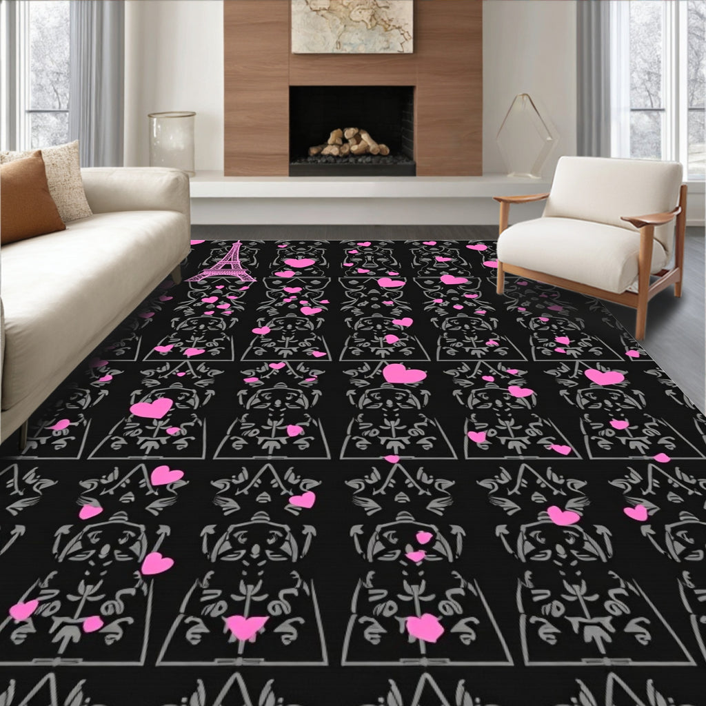 Pink Hearts Eiffel Tower Silhouette Rug