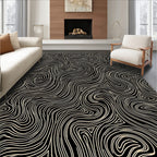 Cream Swirls Black Contemporary Abstract Rug