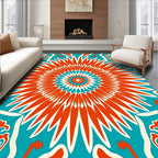 Orange Teal Mandala Sunburst Rug