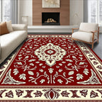 Rich Red Ivory Floral Vine Rug