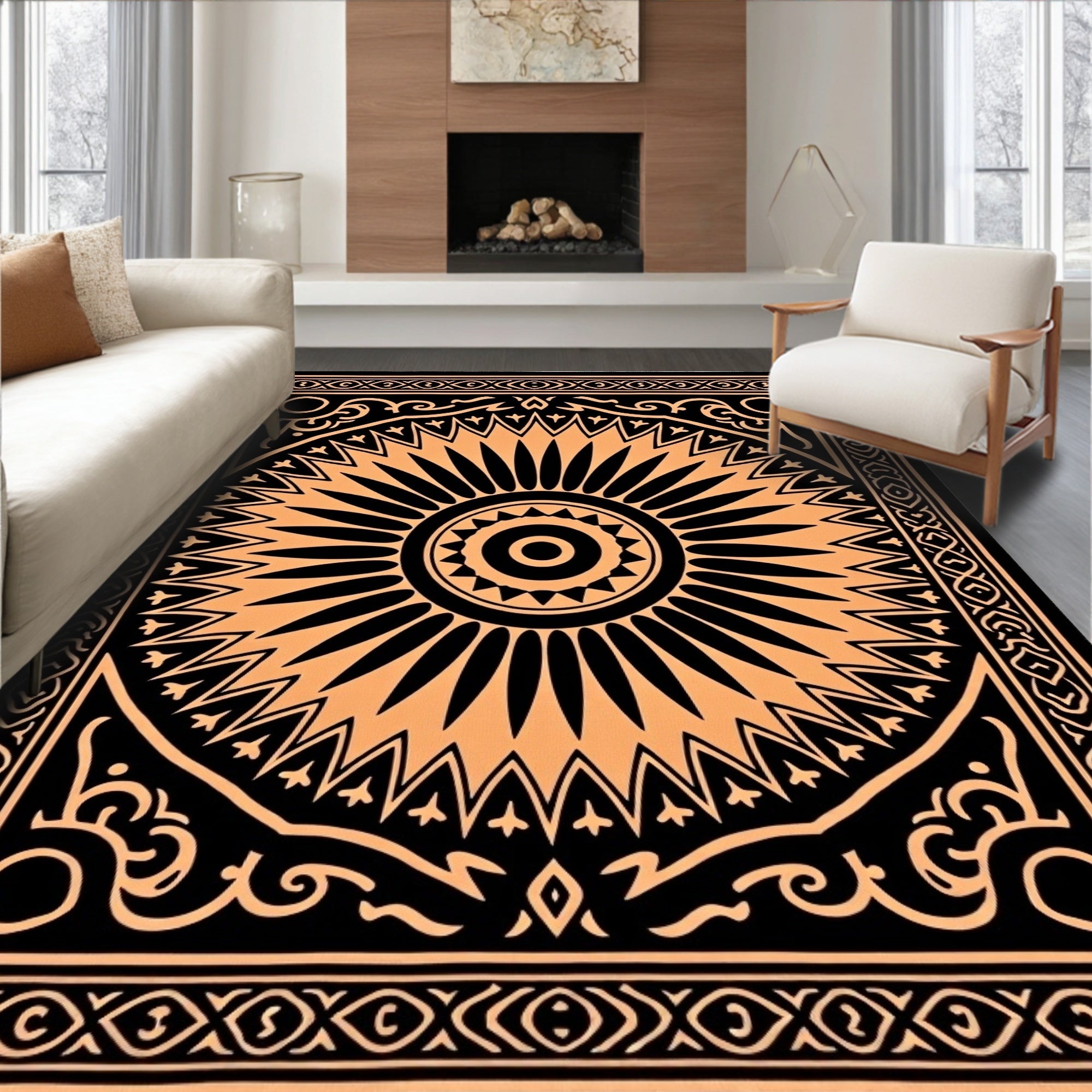 Orange Sunburst Mandala Medallion Rug