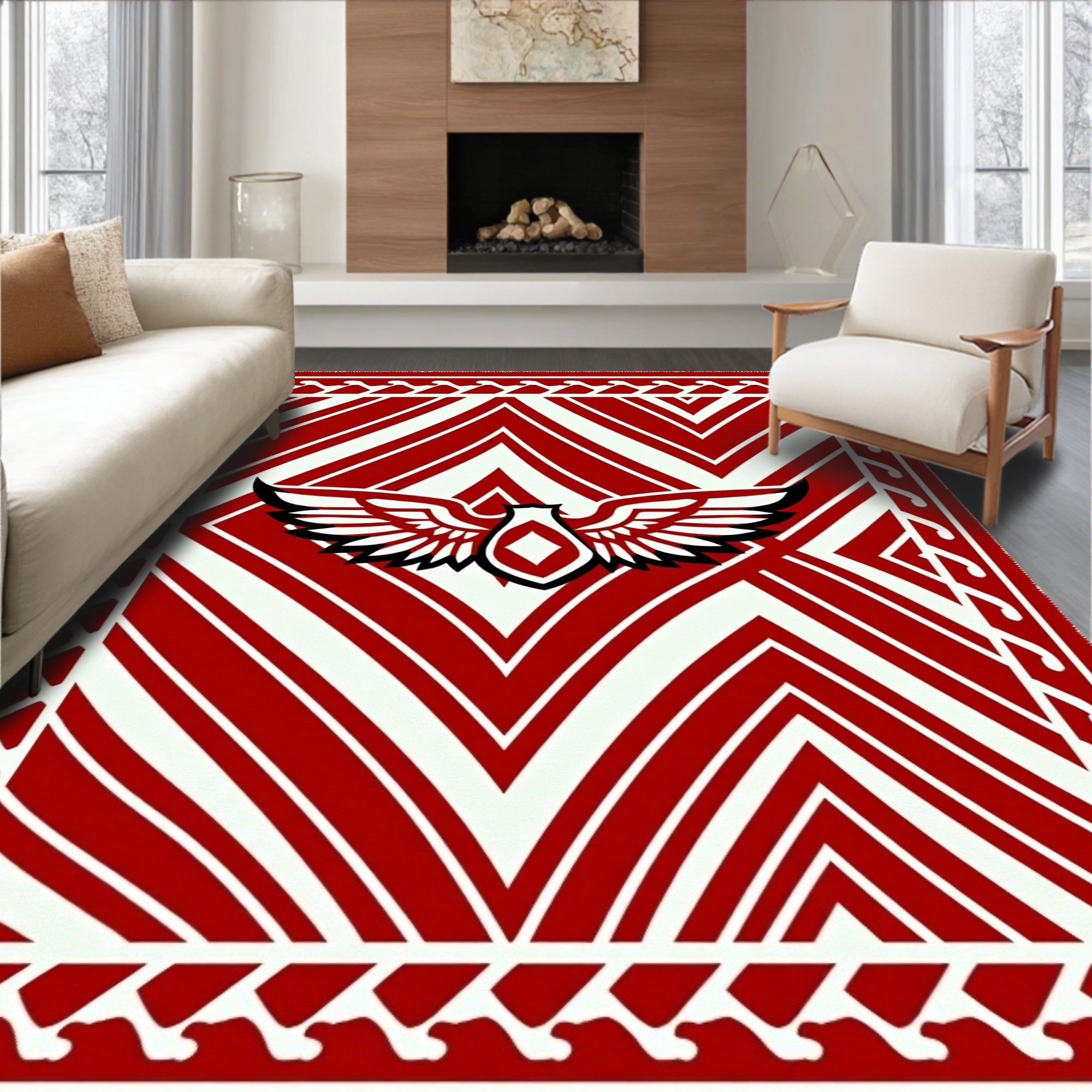 Red Winged Crest Geometric Rug