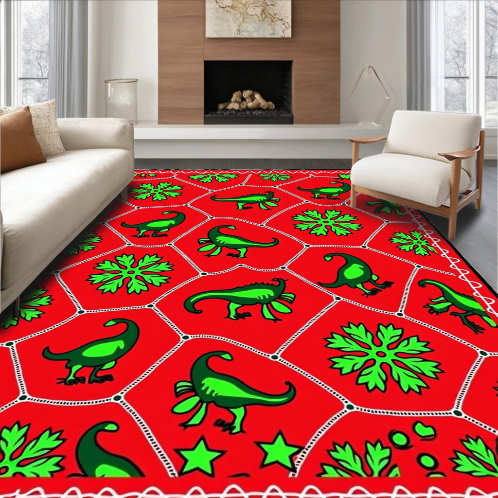 Green Dinosaur Red Floral Net Rug