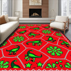Green Dinosaur Red Floral Net Rug