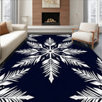 White Snowflakes Navy Blue Rug